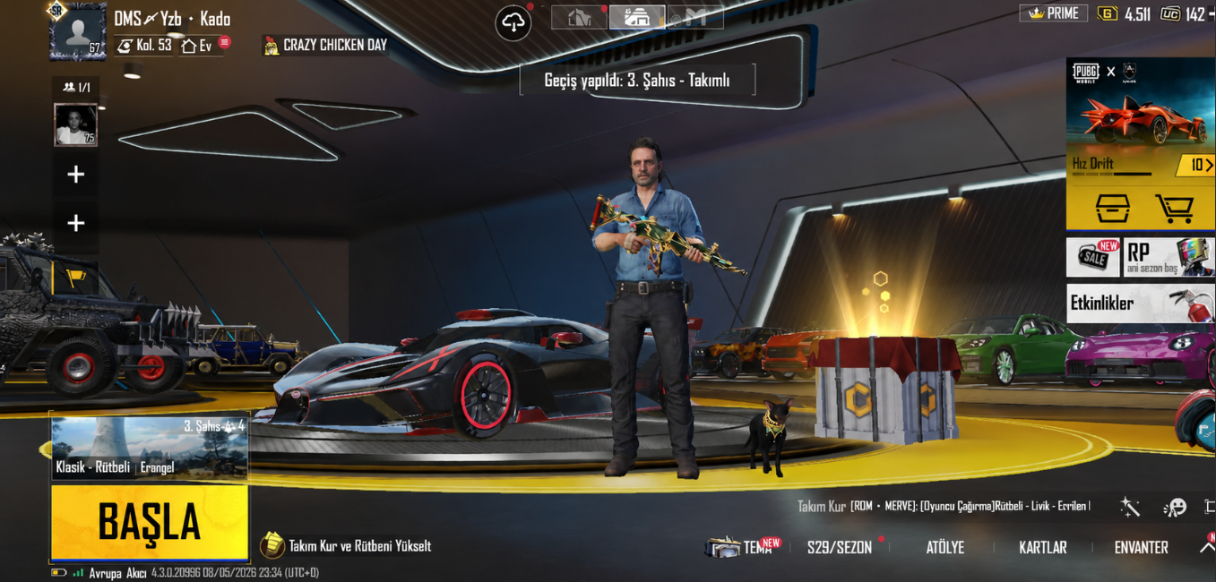 M416 8 lvl 5 spor arabalı Rick Grimesli